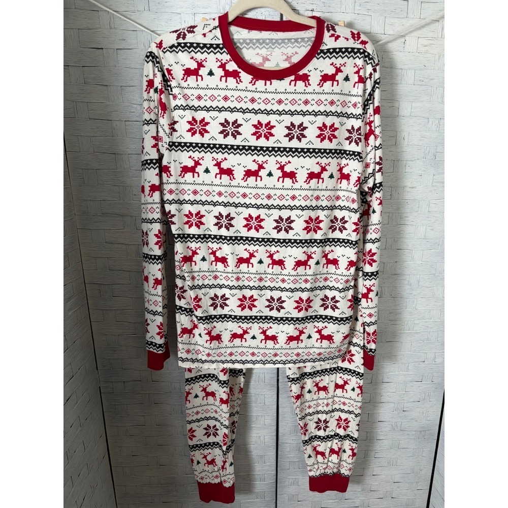 The Place‎ Adult Pajama Set Christmas Reindeer Fair Isle Cotton holiday cozycore